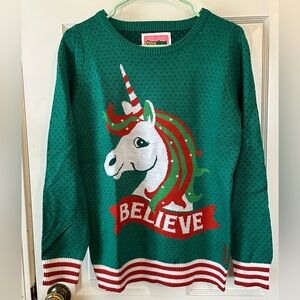 Tipsy Elves Green Unicorn Holiday Sweater